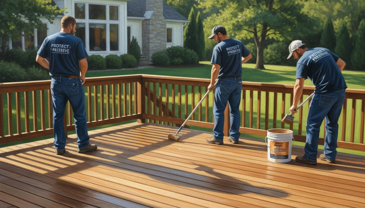 Deck sealing service in Knoxville, TN protects a wood deck from rain, UV, and humidity
