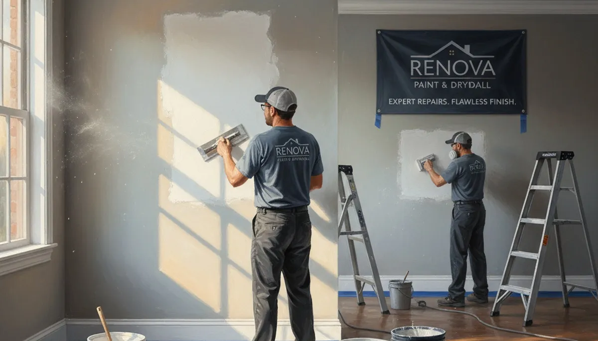 Knoxville, TN drywall repair by Paint Pros, fixing cracks and holes on a residential wall