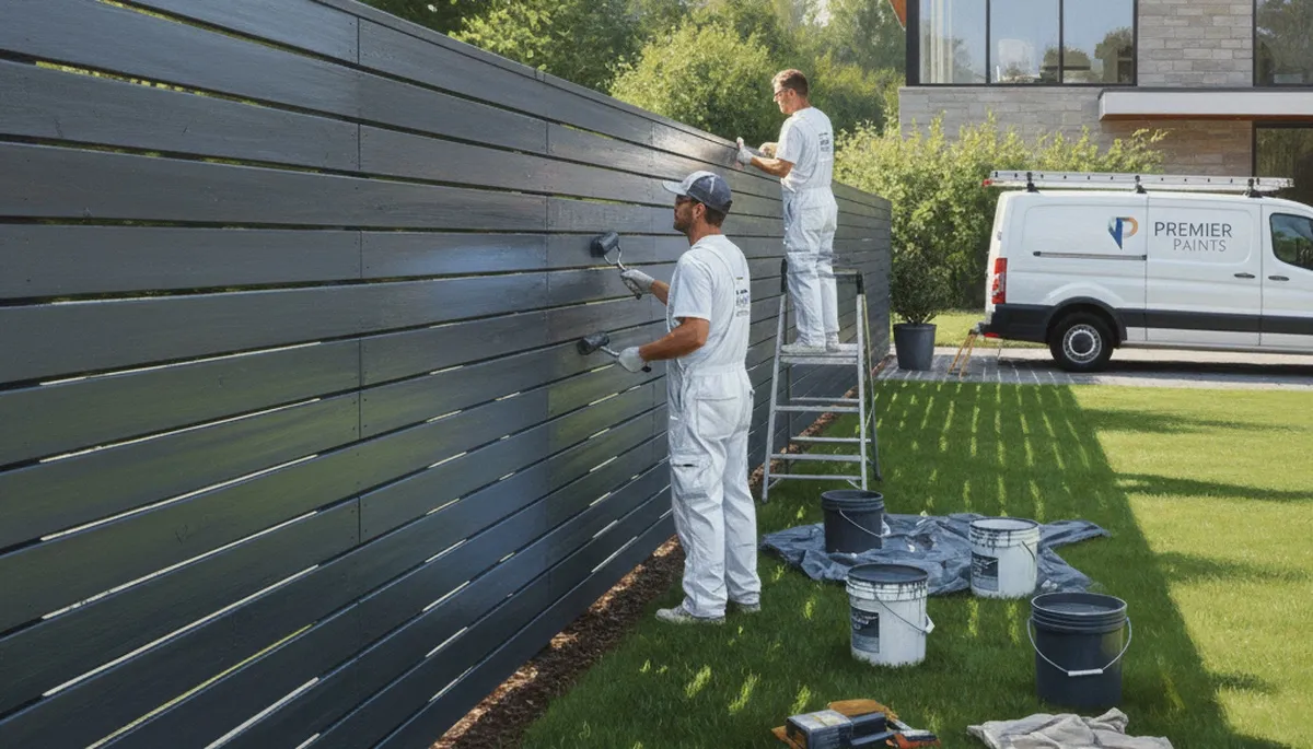 Fence painting service in Knoxville, TN by local painters applying a durable exterior finish