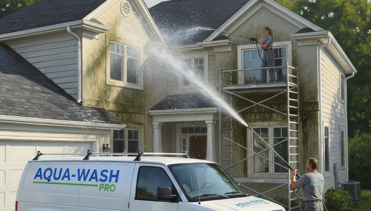 Pressure cleaning service in Knoxville, TN removes grime and algae from a home exterior